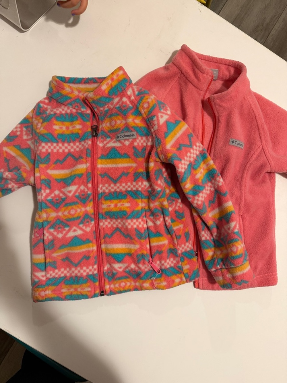 Columbia Girls' Pink Multicolor Patterned Fleece Jacket - Reversible Look